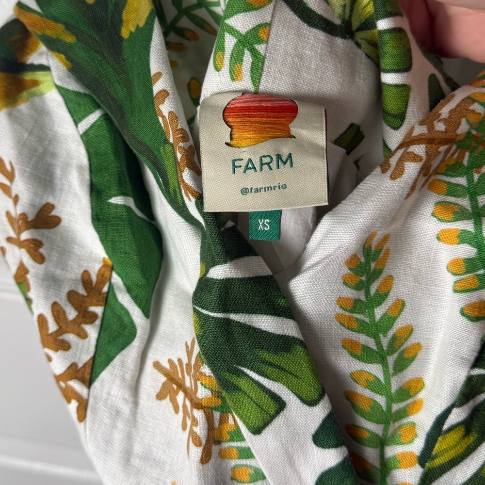 Farm Rio Tropical Forest Linen Mini Dress Green XS - Picture 8 of 10